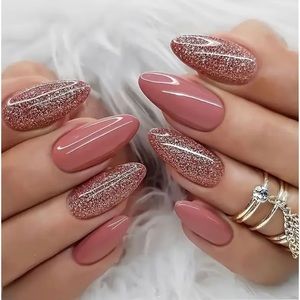 Glossy medium Almond-Bling Glitter design Sweet Press on nail for women 💕